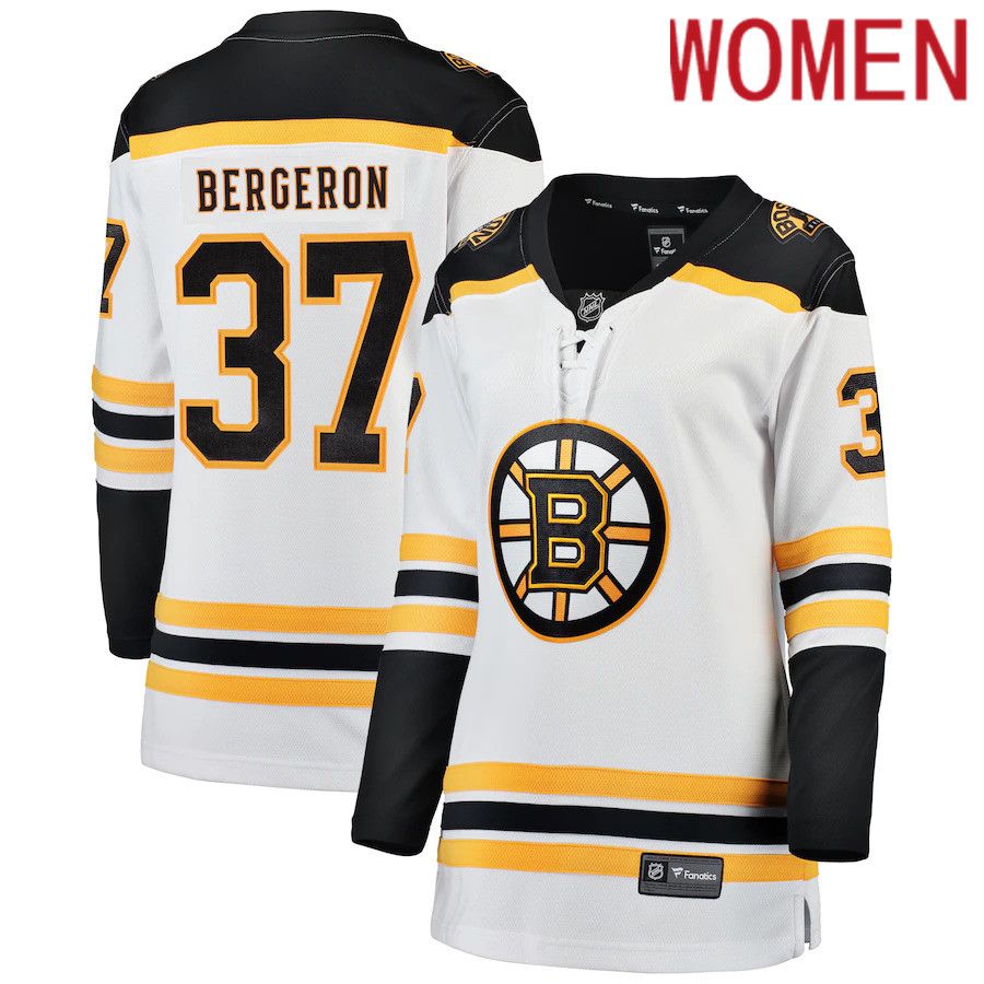 Women Boston Bruins #37 Patrice Bergeron Fanatics Branded White Breakaway Player NHL Jersey